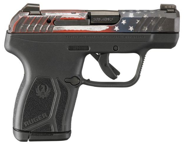 Picture of Ruger 13745 LCP Max  Compact 380 ACP 10+1 2.80" Black Oxide Steel Barrel, American Flag Cerakote Serrated Slide, Black Polymer Frame w/Serrated Trigger Guard w/Black Nylon Grips