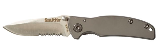 Picture of Smiths Products 51007 Titania I 2.20" Folding Drop Point Part Serrated Satin Titanium Coated Stainless Steel Blade/ Stainless Steel Handle Includes Pocket Clip