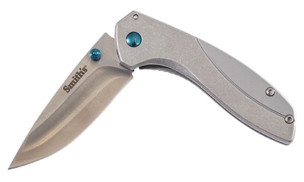 Picture of Smiths Products 51245 Noesis  2.75" Folding Drop Point Plain Satin 400 SS Blade/Bead Blasted Stainless Steel Handle Includes Pocket Clip