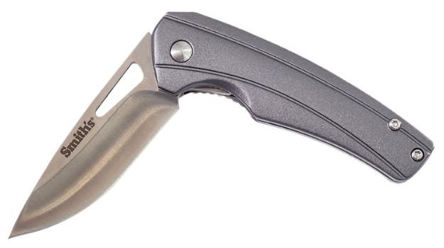 Picture of Smiths Products 51246 Istana  2.75" Folding Drop Point Plain Satin 400 SS Blade/Gray Anodized Aluminum Handle Includes Pocket Clip