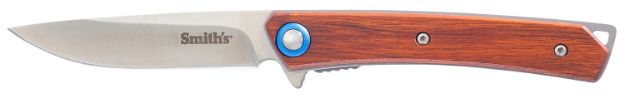 Picture of Smiths Products 51304 Ecesis  3" Folding Drop Point Plain Satin 3Cr13MoV SS Blade/Natural Wood/Black SS Handle Includes Pocket Clip