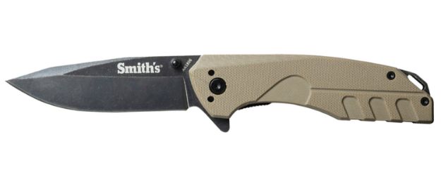 Picture of Smiths Products 50995 BattlePlan  3.35" Folding Drop Point Plain Black Stonewashed 400 SS Blade/ Desert Tan G10 Handle Includes Pocket Clip