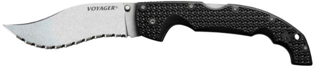 Picture of Cold Steel CS29AXVS Voyager XL 5.50" Folding Vaquero Serrated AUS-10A SS Blade/ Black Griv-Ex w/Aluminum Liners Handle Includes Pocket Clip