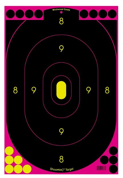 Picture of Birchwood Casey 34635 Shoot-N-C Reactive Target Self-Adhesive Paper Black/Pink 12"x18" Oval Silhouette 5 Pack