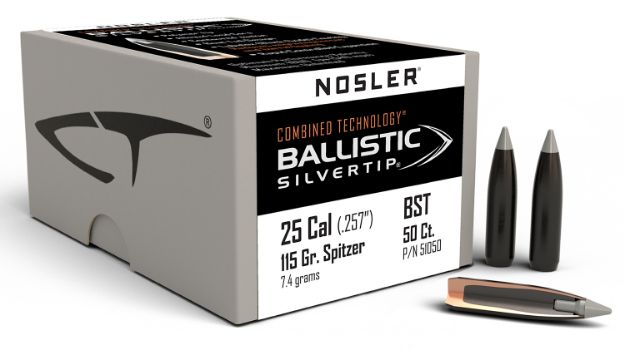 Picture of Nosler 51050 Ballistic Silvertip  25Cal 115gr Spitzer Point 50/Box