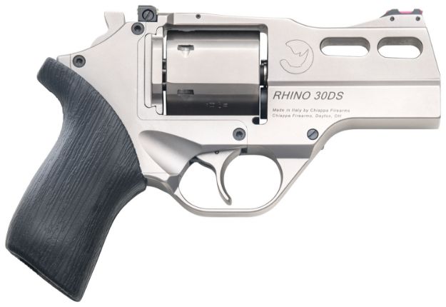 Picture of Chiappa Firearms CF340290 Rhino 30SAR *CA Compliant Small Frame 357 Mag 6 Shot, 3" Nickel-Plated Steel Vent Rib Barrel & Cylinder, Nickel-Plated Aluminum Frame, Black Rubber Grip, Concealed Hammer