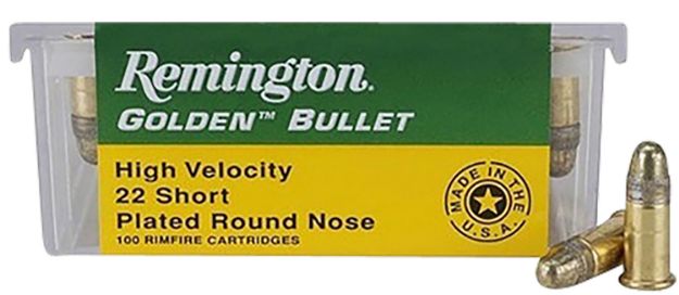 Picture of Remington Ammunition 21001 Golden Bullet  22Short 29gr Plated Lead Round Nose 100 Per Box/50 Case