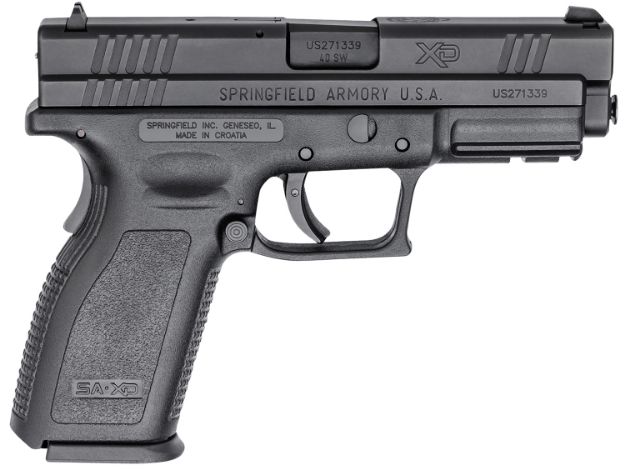 Picture of Springfield Armory XD9102 XD Service *CA Compliant 40 S&W 10+1 4" Black Melonite Steel Barrel & Serrated Slide, Black Polymer Frame w/Picatinny Rail, Black Polymer Grip