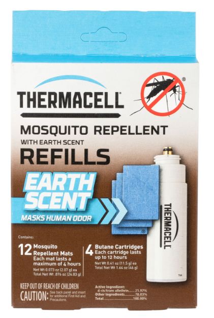 Picture of Thermacell E4 Repellent Refill  Effective 15 ft Earth Scent Mat/Fuel Cartridges Repels Mosquito Effective Up to 48 hrs 4 Fuel Cartridges/12 Mats