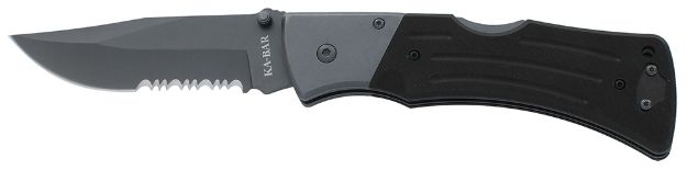 Picture of Ka-Bar 3063 Mule  3.94" Folding Clip Point Part Serrated Black Stonewashed 420HC SS Blade, Black G10 Handle, Includes Pocket Clip