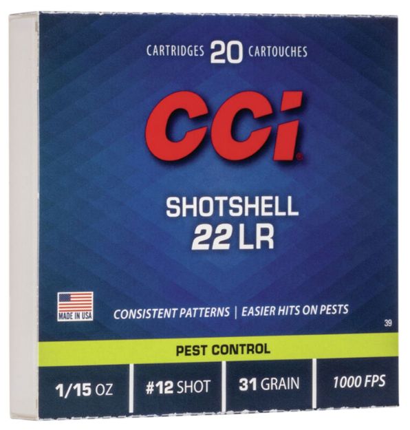 Picture of CCI 0039 Rimfire Shotshell 22LR 31gr #12Shot 20 Per Box/100 Case