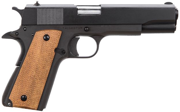 Picture of Taylors & Company 230003 1911  45 ACP Caliber with 5" Barrel, 7+1 Capacity, Overall Black Parkerized Finish Steel, Beavertail Frame, Serrated Steel Slide & Checkered Walnut Grip