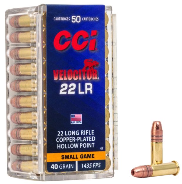 Picture of CCI 0047 Velocitor Rimfire 22LR 40gr Copper Plated Hollow Point 50 Per Box/100 Case