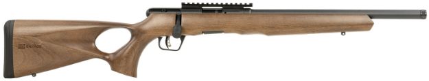 Picture of Savage Arms 70517 B Series Timber 22 WMR 10+1 18" Black Threaded Barrel, Black Picatinny Rail Steel Receiver, Woodgrain Fixed Thumbhole Stock