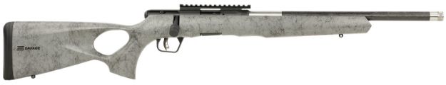 Picture of Savage Arms 70218 B Series TimberLite 22 LR 10+1 18" Black Threaded Carbon Fiber/SS Barrel, Black Picatinny Rail Steel Receiver, Gray w/Black Webbing Synthetic Fixed Thumbhole Stock