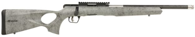 Picture of Savage Arms 70518 B Series TimberLite 22 WMR 10+1 18" Black Threaded Carbon Fiber/SS Barrel, Black Picatinny Rail Steel Receiver, Gray w/Black Webbing Synthetic Fixed Thumbhole Stock