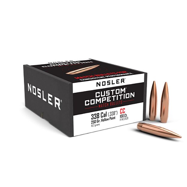 Picture of Nosler 57520 Custom Competition 338Cal 250gr Hollow Point Boat Tail 100/Box