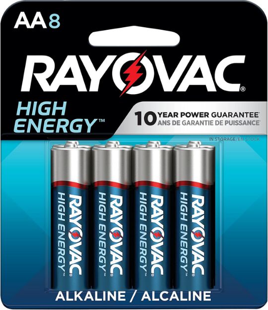 Picture of Rayovac 8158T03 AA HIGH ENERGY Alkaline Batteries  Silver/Blue 1.5 Volts 2,700 mAh (8) Single Pack