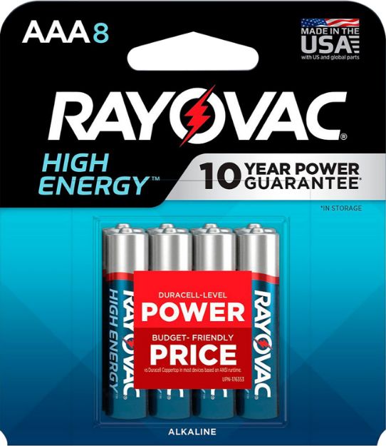 Picture of Rayovac 8248T102 AAA HIGH ENREGY Alkaline Batteries  Silver/Blue 1.5 Volts 1,123 mAh (8) Single Pack