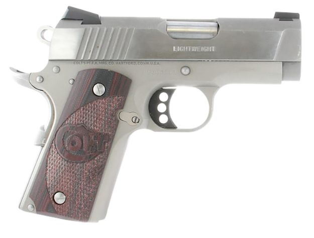 Picture of Colt Mfg O7000XE Defender  Compact 45 ACP 7+1 3" Steel Barrel, Stainless Serrated Slide, Matte Stainless Aluminum Frame w/Beavertail, Black Cherry Tactical G10 Grips, Ambidextrous