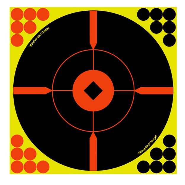 Picture of Birchwood Casey 34806 Shoot-N-C Reactive Target Self-Adhesive Paper Black/Yellow/Red 8" Bullseye BMW 6 Pack