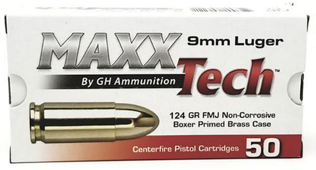 Picture of MaxxTech PTGB912B Brass Pistol  9mmLuger 124gr Full Metal Jacket 50 Per Box/10 Case