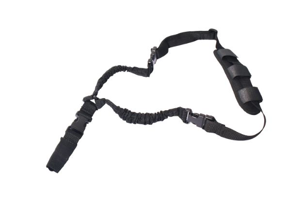 Picture of Rukx Gear ATICT1PSB Tactical Single Point Sling 1.25" Wide Adjustable Bungee made of Black Nylon with Foam Padding & Side Release Buckles