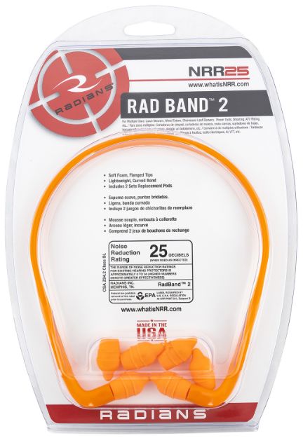 Picture of Radians RB210CS Rad-Band 2 25 dB Behind The Neck Orange Ear Buds with Orange Cord Adult 1 Pair