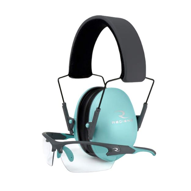 Picture of Radians LS0820CKCS G4 Junior Shooting Glasses Youth Clear Lens Charcoal Gray with Aqua Accents Frame