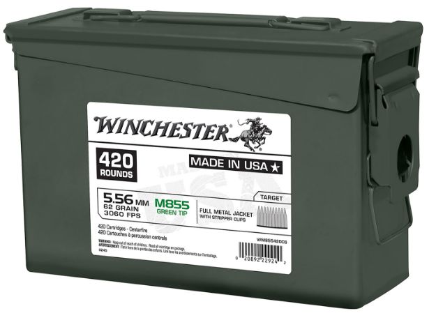 Picture of Winchester Ammo WM855420CS USA M855 Green Tip 5.56x45mmNATO 62gr Full Metal Jacket 420 Per Box/2 Case *Ammo Can