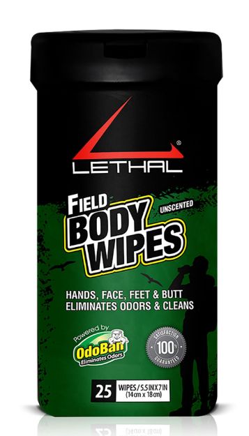 Picture of Lethal 9423W6725W Field Body Wipes  Odor Eliminator Bamboo Fiber Wipes 25 Per Pkg