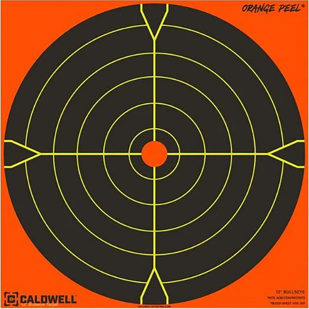 Picture of Caldwell 1166108 Orange Peel  Self-Adhesive Paper Black/Orange 5.50" Bullseye 25 Pack