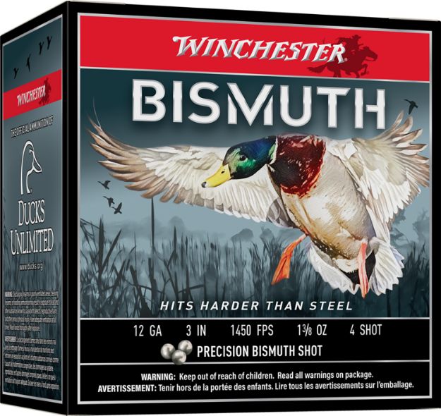 Picture of Winchester Ammo SWB1234 Bismuth  12Gauge 3" 1 3/8oz Tin Plated Bismuth 4Shot 25 Per Box/10 Case