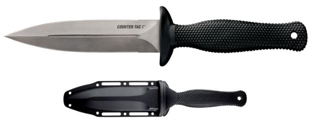 Picture of Cold Steel CS10BCTL Counter TAC I 5" Fixed Spear Point Plain Stone Washed AUS-8A SS Blade/ Black Textured Kray-Ex Handle Includes Belt Clip/Sheath