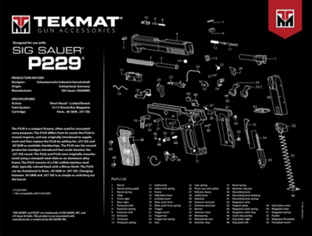 Picture of TekMat TEKR20SIGP229 Sig Sauer P229 Ultra 20 Cleaning Mat Sig P229 Parts Diagram 15" x 20"