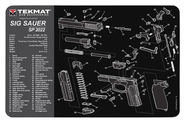 Picture of TekMat TEKR17SIGSP2022 Sig Sauer SP2022 Cleaning Mat Sig SP2022 Parts Diagram 11" x 17"