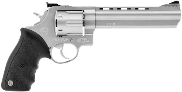 Picture of Taurus 2440069 44  44 Rem Mag 6rd 6.50" Ported Barrel, Overall Matte Finish Stainless Steel, Finger Grooved Black Rubber Grip & Adjustable Rear Sight