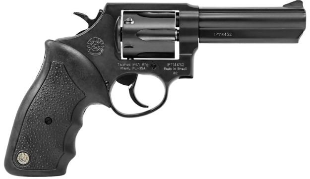 Picture of Taurus 2820041 82  38 Special +P 6 Shot 4" Barrel, Overall Matte Black Oxide Finish Steel, Finger Grooved Black Rubber Grip, Fixed Sights