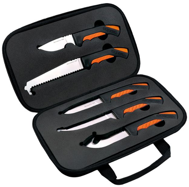 Picture of Cold Steel CSFXFLDKIT Hunting Kit  Includes Caper Blade, Skinning Blade w/Gut Hook, General Purpose Blade, Boning blade, Bone Saw, Handle & Case