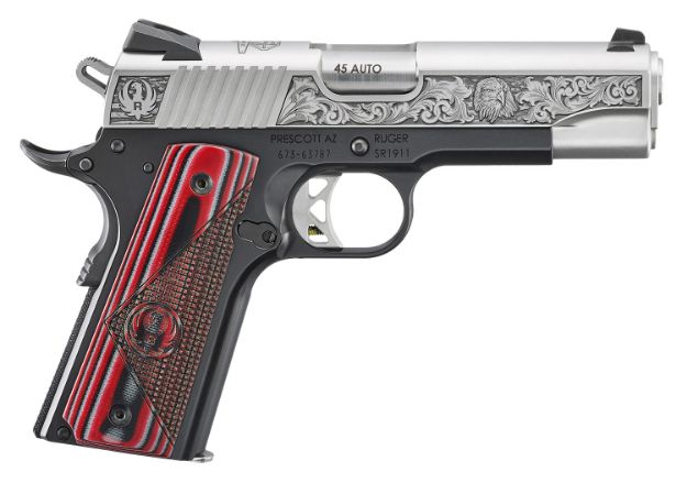 Picture of Ruger 16701 SR1911 Red Barn Street Edition 7+1 4.25" Low-Glare Stainless/Stainless Steel Slide Black Anodized Deluxe Checkered G10 Grip