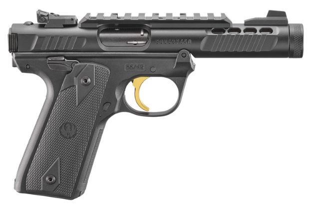 Picture of Ruger 43956 Mark IV 22/45 Lite 22 LR 10+1 4.40" Stainless Threaded Barrel, Black Anodized Serrated Slide, Picatinny Rail, Black Anodized Polymer Frame, Black Checkered 1911-Style Grip