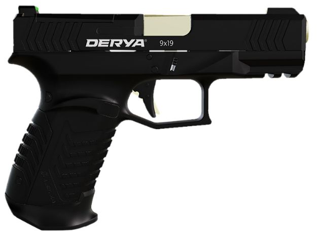 Picture of Derya Firearms DY9GUS DY9  9mm Luger 15+1 4.02" Gold TiN Steel Barrel, Black Nitride Optics Ready/Serrated Alloy Steel Slide, Black Polymer Frame w/Accessory Rail, Black Interchangeable Backstrap Grip