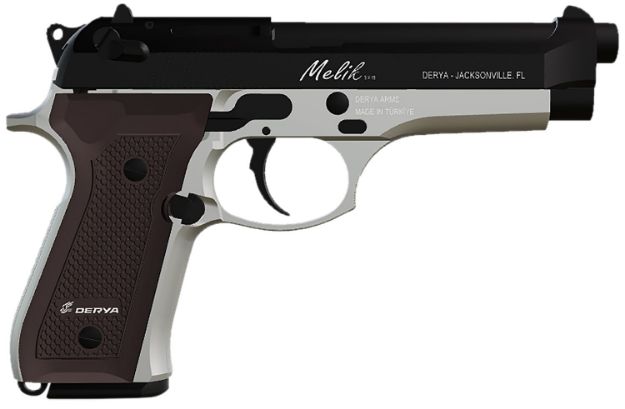 Picture of Derya Firearms MELIK9TTTR Melik  9mm 17+1 4.90" Black Melonite Steel Barrel, Black Melonite Serrated Steel Slide, Silver Anodized Aluminum Frame, Dark Walnut Grip