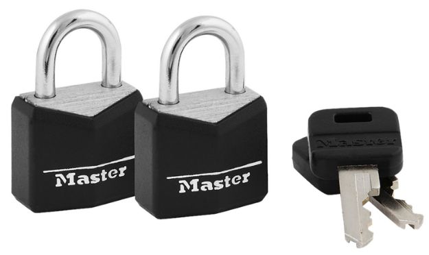 Picture of Master Lock 121T Padlock Keyed Open With Key Keyed Alike Steel Vinyl-Covered 2 Per Pkg