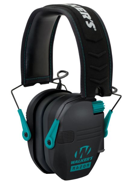 Picture of Walker's GWPRSEMTL Razor Slim Electronic Muff 23 dB Over the Head Black Polymer w/Teal Accents