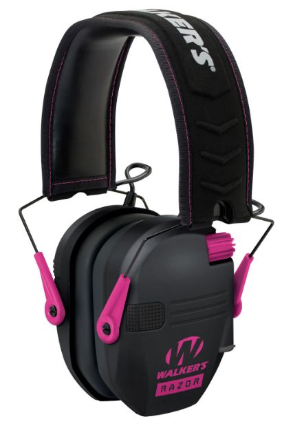 Picture of Walker's GWPRSEMPNK Razor Slim Electronic Muff 23 dB Over the Head Black Polymer w/Pink Accents