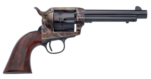 Picture of Taylors & Company 550807 1873 Cattleman 22 LR Caliber with 5.50" Blued Finish Barrel, 12rd Capacity Blued Finish Cylinder, Color Case Hardened Finish Steel Frame & Walnut Grip