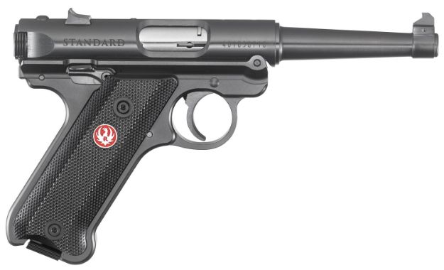 Picture of Ruger 40104 Mark IV  22 LR 10+1 4.75" Satin Stainless Tapered Barrel, Blued Steel Slide & Aluminum Frame, Checkered Synthetic Grip