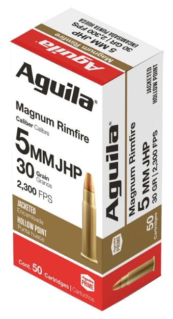 Picture of Aguila 1B222405 Target & Range Rimfire 5mm Rem Mag 30gr Semi Jacketed Hollow Point 50 Per Box/20 Case