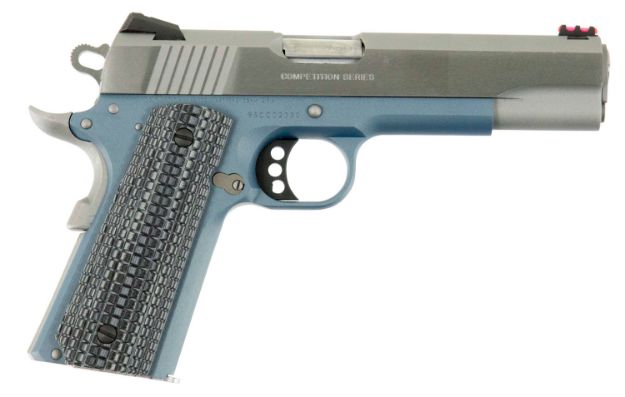 Picture of Colt Mfg O1072CCSBT 1911 Competition 9mm Luger Caliber with 5" National Match Barrel, 9+1 Capacity, Blue Titanium Finish Frame, Serrated Stainless Steel Slide, Gray G10 Grip & 70 Series Firing System